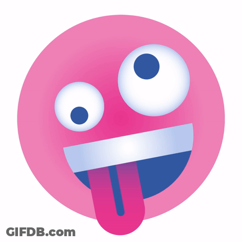 A Pink Face With Big Eyes And A Tongue Sticking Out GIF
