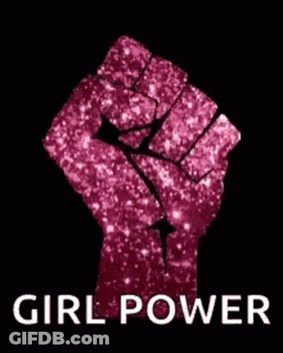 A Pink Fist With The Words `` Girl Power '' Written Underneath It On A Black Background . GIF