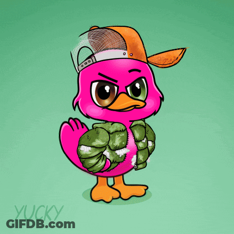A Pink Flamingo Holding A Baseball Bat With The Words I 'M Warning Written Above It GIF