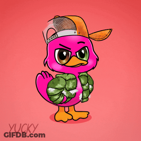 A Pink Flamingo Is Holding A Baseball Bat With The Words Try Me Behind It GIF