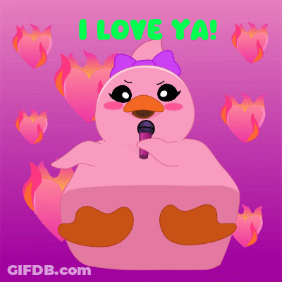 A Pink Flamingo Singing Into A Microphone With The Words I Love Ya GIF