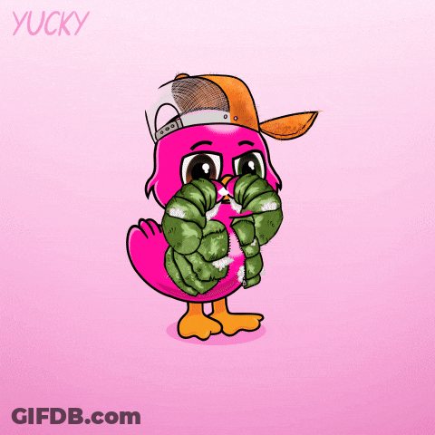 A Pink Flamingo Wearing A Hat And A Jacket Is Surrounded By A Heart With The Name Yucky Below It GIF