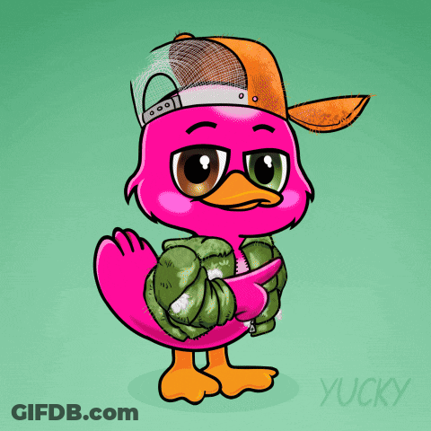 A Pink Flamingo Wearing A Hat And A Jacket With The Word Shh Above It GIF