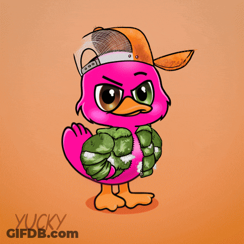 A Pink Flamingo Wearing A Hat And Holding A Baseball Bat GIF