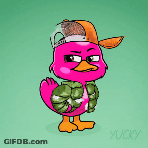 A Pink Flamingo Wearing A Hat That Says Rea On It GIF