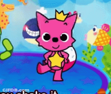 A Pink Fox Wearing A Crown And Holding A Star Is Standing On A Blue Surface . GIF