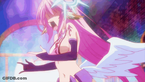 A Pink Haired Anime Character With White Wings And A Star On Her Head GIF