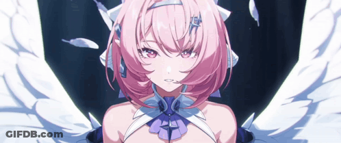 A Pink Haired Anime Character With White Wings GIF