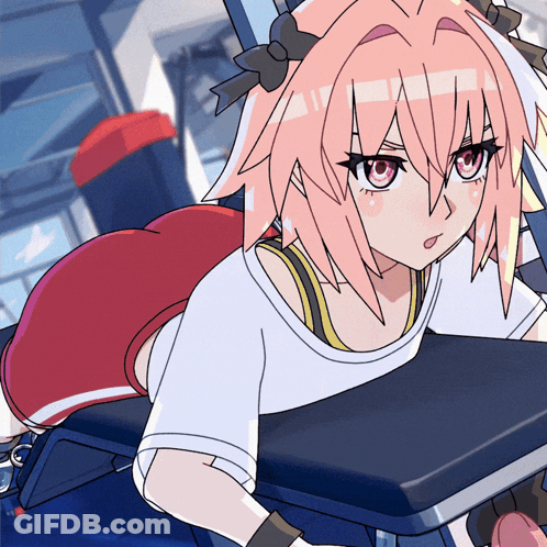 A Pink Haired Anime Girl Is Laying On A Bench GIF