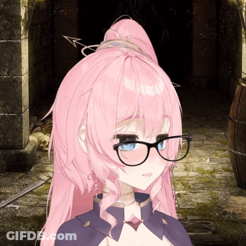 A Pink Haired Anime Girl Wearing Glasses And A Ponytail GIF
