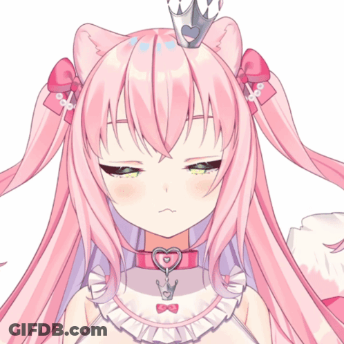 A Pink Haired Anime Girl With A Crown On Her Head GIF