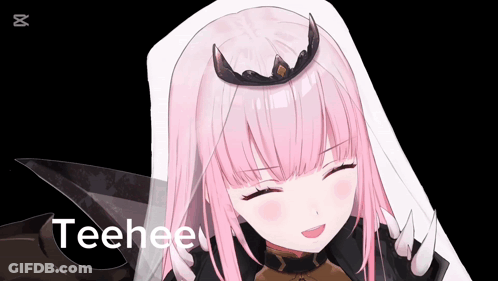 A Pink Haired Anime Girl With A Crown On Her Head Says Teehee . GIF
