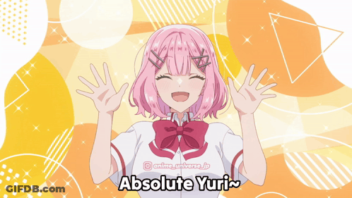 A Pink Haired Anime Girl With The Name Absolute Yuri Below Her GIF