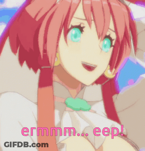 A Pink Haired Anime Girl With The Words " Ermmmm Eep " Written Below Her GIF