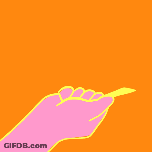A Pink Hand Holding A Yellow Card Against An Orange Background GIF