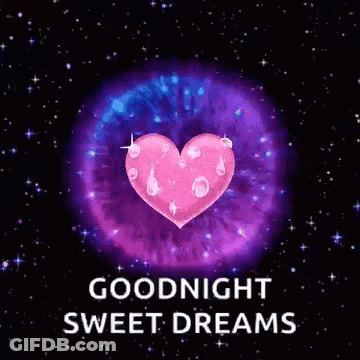 A Pink Heart In The Middle Of A Purple Circle With The Words `` Goodnight Sweet Dreams '' Written Below It . GIF