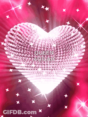 A Pink Heart With Queen Aqilah Written On The Bottom GIF