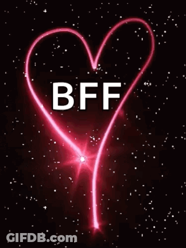 A Pink Heart With The Word Bff Written Inside Of It GIF