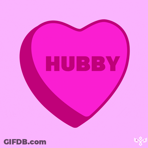 A Pink Heart With The Word Hubby Printed On It GIF