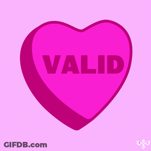 A Pink Heart With The Word Valid Written Inside Of It GIF