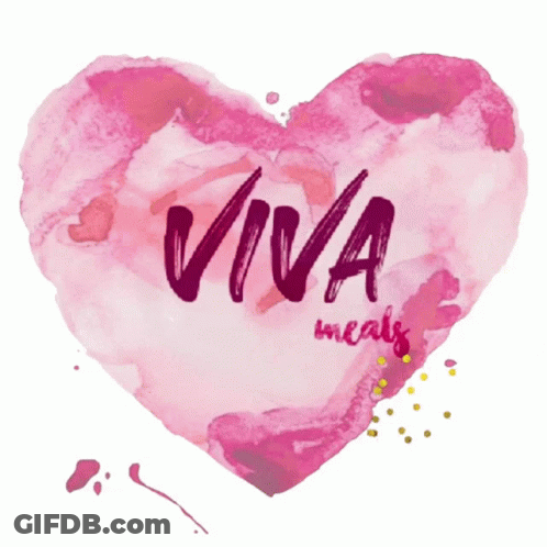 A Pink Heart With The Word Viva Meals On It GIF