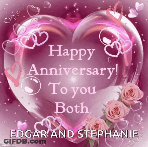 A Pink Heart With The Words Happy Anniversary To You Both On It GIF