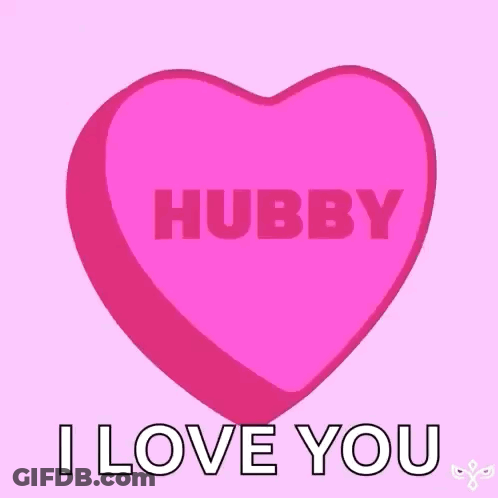 A Pink Heart With The Words Hubby Written On It GIF