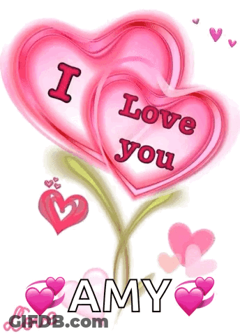 A Pink Heart With The Words " I Love You Amy " Written On It GIF