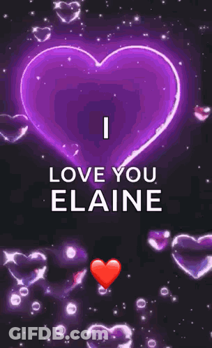 A Pink Heart With The Words `` I Love You Elaine '' GIF