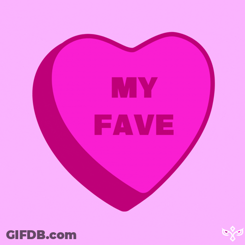 A Pink Heart With The Words My Fave Written On It GIF