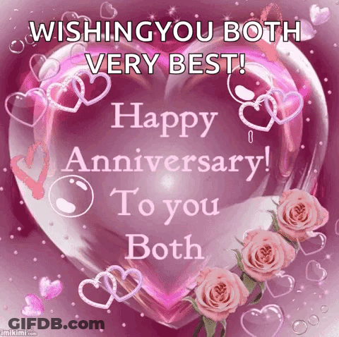 A Pink Heart With The Words Wishing You Both Very Best ! Happy Anniversary To You Both GIF