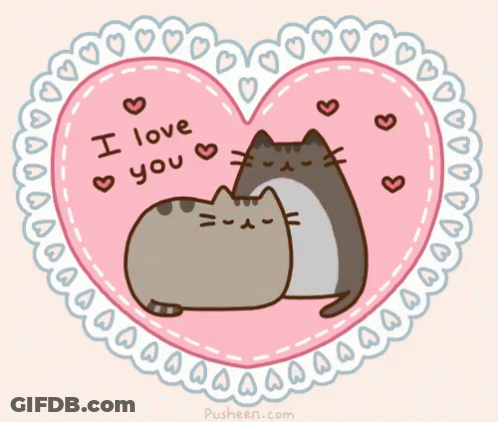 A Pink Heart With Two Cats And The Words I Love You GIF