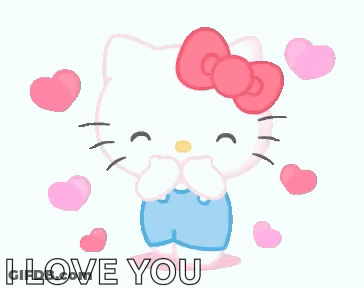 A Pink Hello Kitty With A Bow On Her Head And Hearts Around Her Says I Love You GIF