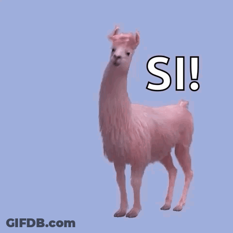 A Pink Llama Is Standing Next To The Word Si GIF