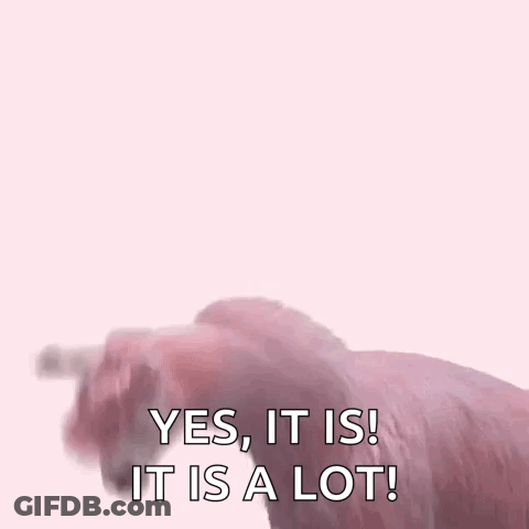 A Pink Llama With The Words `` Yes , It Is ! It Is A Lot ! '' On A Pink Background . GIF