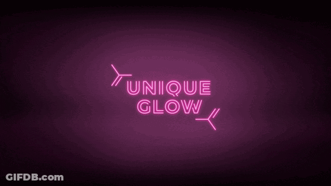A Pink Neon Sign That Says Unique Glow GIF