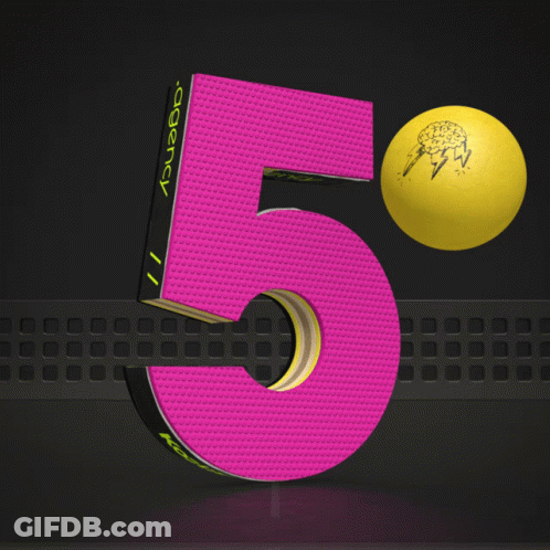 A Pink Number 5 With A Yellow Tennis Ball On It GIF