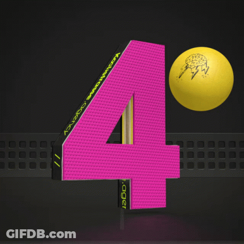 A Pink Number Four With A Yellow Ball And A Pencil GIF