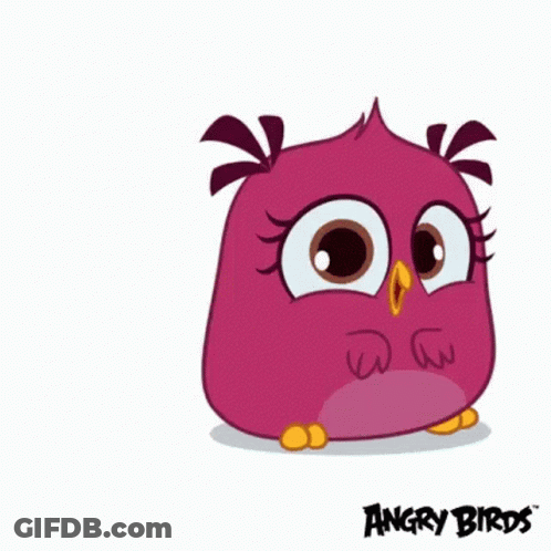 A Pink Owl From The Angry Birds Video Game Is Standing Next To A Green Bubble . GIF