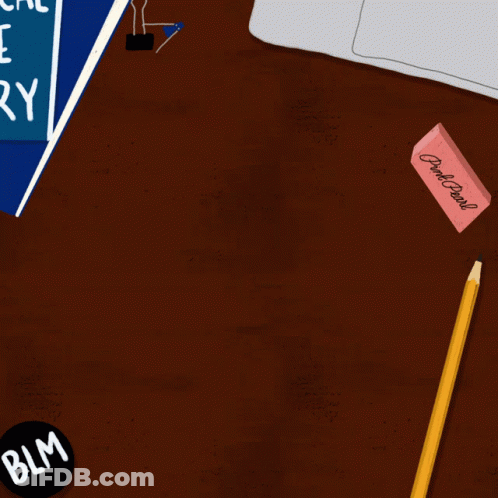 A Pink Pearl Eraser Sits On A Desk Next To A Spiral Notebook GIF