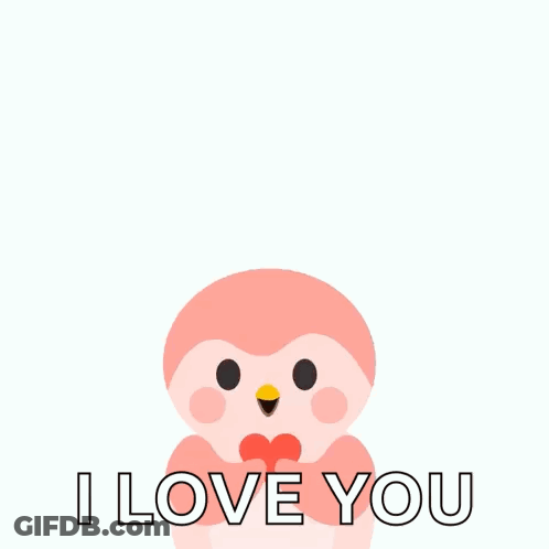 A Pink Penguin Is Surrounded By Red Hearts And The Words I Love You GIF