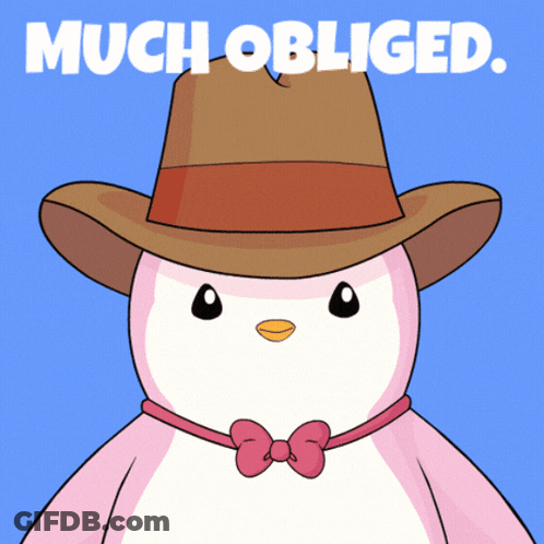 A Pink Penguin Wearing A Cowboy Hat And Bow Tie GIF