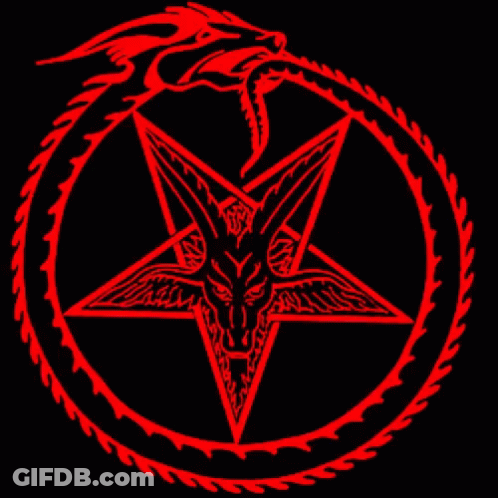 A Pink Pentagram With A Dragon In The Center And A Goat In The Middle GIF