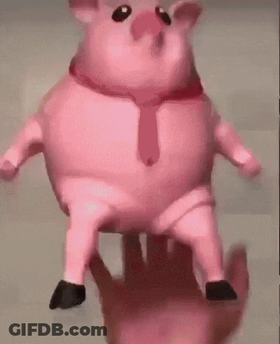 A Pink Pig Wearing A Red Tie And Black Shoes Is Dancing GIF