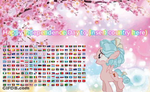 A Pink Pony With The Words Happy Independence Day To Insert Country Here On The Bottom GIF
