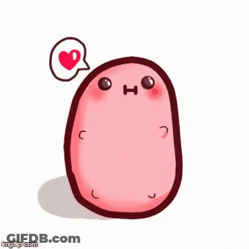 A Pink Potato With A Heart In A Speech Bubble On Its Head . GIF