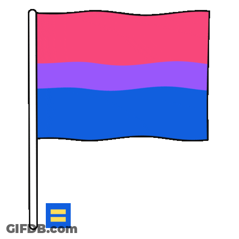 A Pink , Purple , And Blue Bisexual Flag With A Blue Equality Symbol Next To It GIF