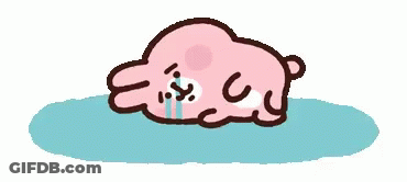 A Pink Rabbit Is Crying And Laying On The Ground In A Puddle Of Water . GIF