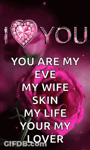 A Pink Rose With The Words " You Are My Eve My Wife Skin My Life Your My Lover " Written On It GIF