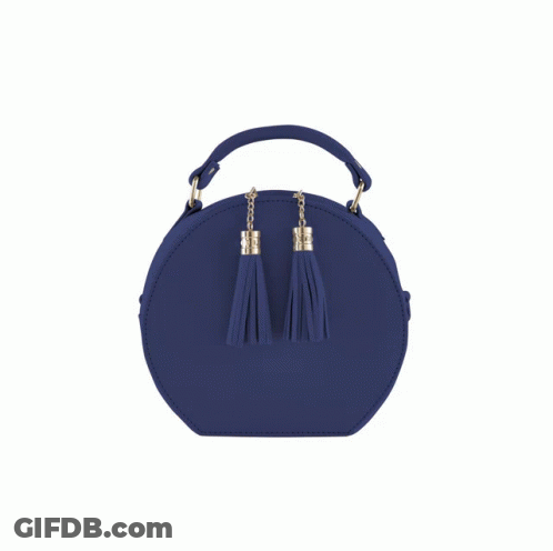 A Pink Round Purse With Tassels On The Side GIF